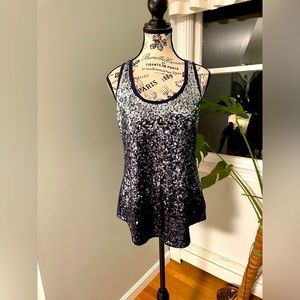 Express sequined ombré navy blue tank top